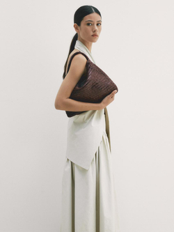 Massimo Dutti Плетеная сумка-шопер из кожи наппа, коричневый