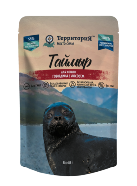 Консервы ТерриториЯ Таймыр для кошек, говядина с лососем - 85 гр