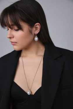 Серьги "Милора" капля с цирконами, оттенок серебро