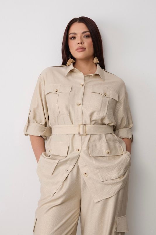 Рубашка с накладными карманами в стиле сафари, золотой