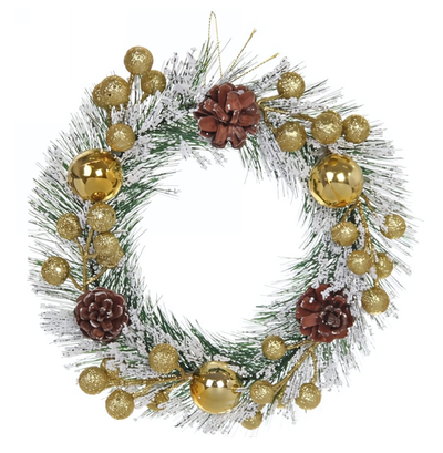 Венок новогодний d-20 см "Морозный иней" золото