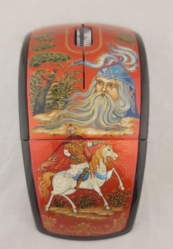 Набор мышь компьютерная "Руслан" и ручка-роллер с росписью Палех