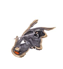 AM-3839 Брошь «Лягушка на грибе» (латунь, янтарь)