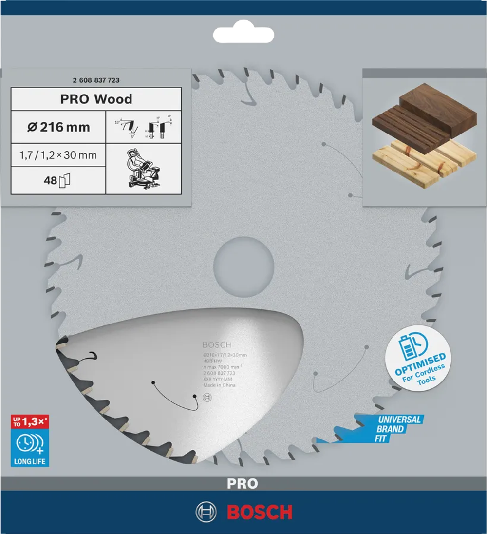 Циркулярный диск по дереву 216x1,7x30 мм Wood Cordless PRO T48 2608837723