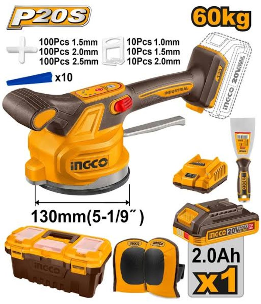 Аккумуляторная виброприсоска для укладки плитки INGCO CTVLI20018 INDUSTRIAL 20 В