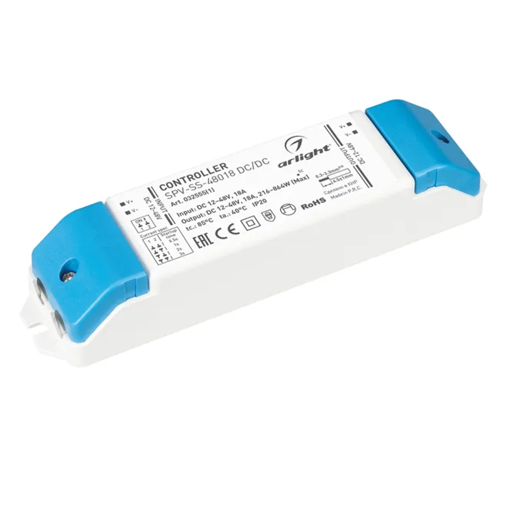 Контроллер плавного включения SPV-SS-48018 DC/DC (12-48V, 18A) (Arlight, IP20 Пластик, 5 лет) 032555(1)