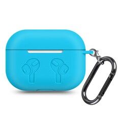 Силиконовый чехол SC с рисунком и карабином для AirPods Pro (Ярко-голубой)