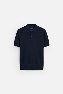 ZARA ПОЛО ИЗ СМЕСОВОЙ ВИСКОЗЫ, МОРСКОЙ СИНИЙ