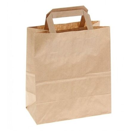Крафт пакеты с плоскими ручками 28х24х14см 70гр/м коричневые (1/300шт)