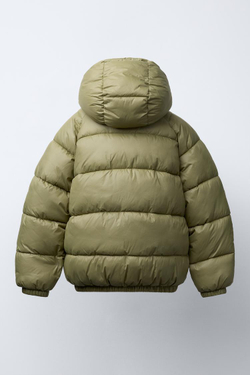 ZARA СТЕГАНАЯ КУРТКА WATER REPELLENT, ЦВЕТ ОЛИКОВОГО МАСЛА