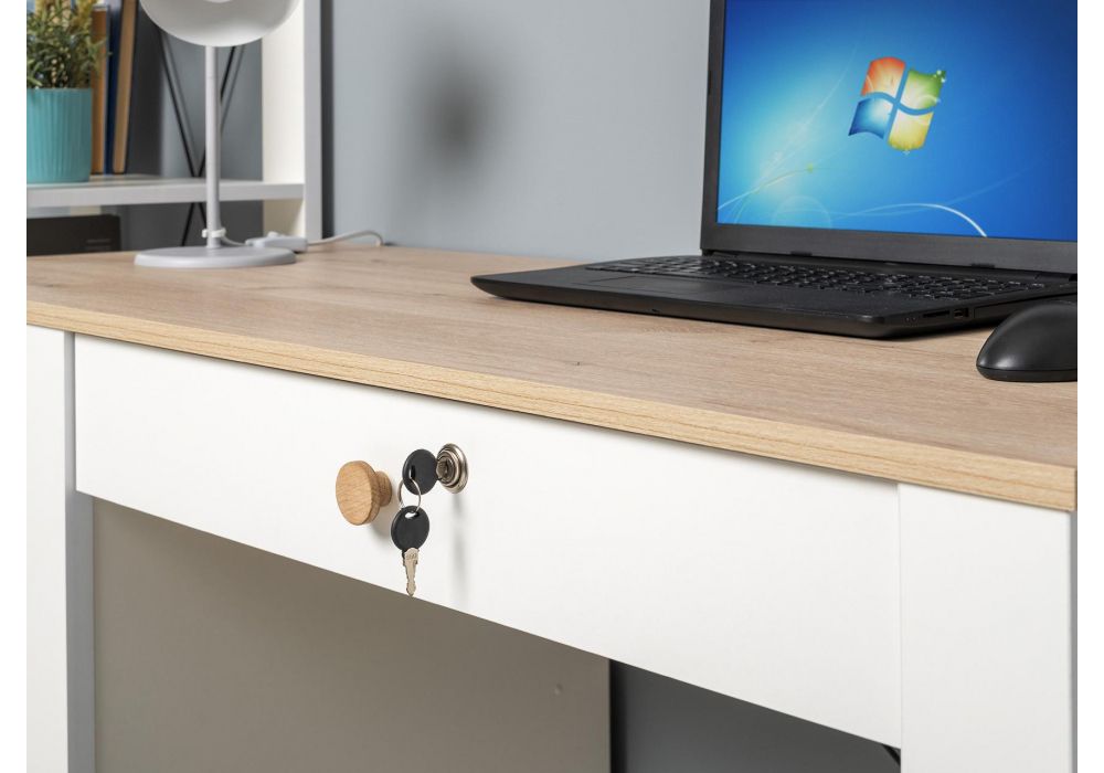 Письменный стол Джастин 12.154 126,2х54,8х75,3 белый шагрень / дуб белый exclusive