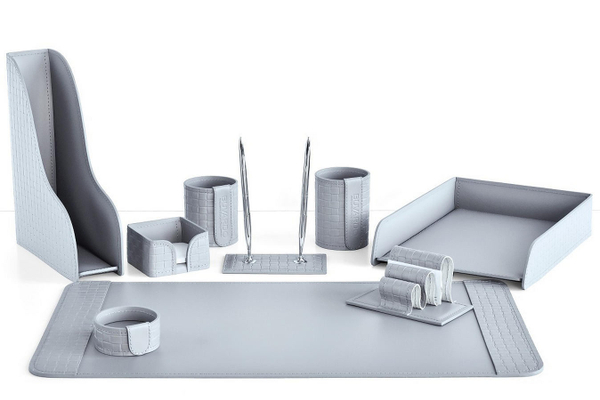 Настольный набор руководителя 9 предметов из кожи Treccia/серый