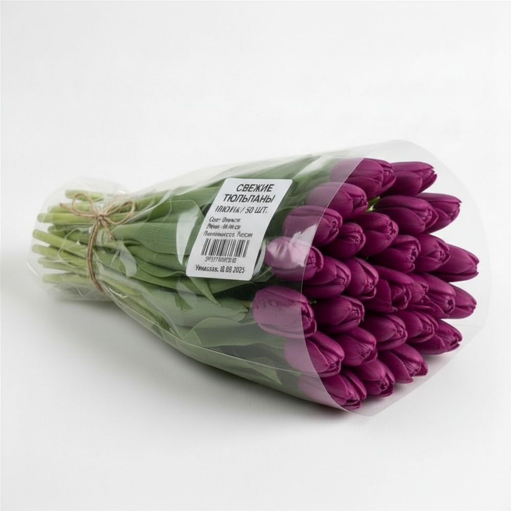 50 тюльпанов в пачке от производителя, фиолетовые
