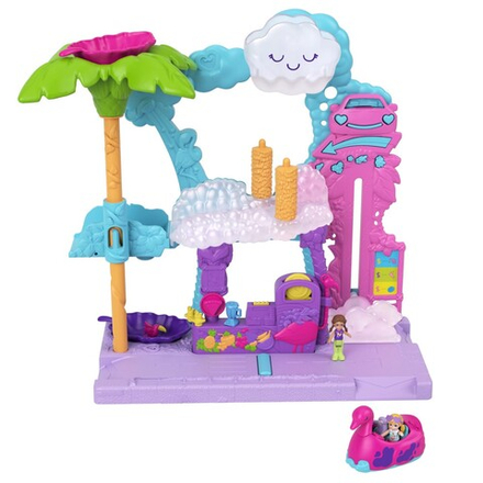 Polly Pocket - Фламинго Мойка Набор с 2 куклами, 2 животными и транспортным средством HHJ05