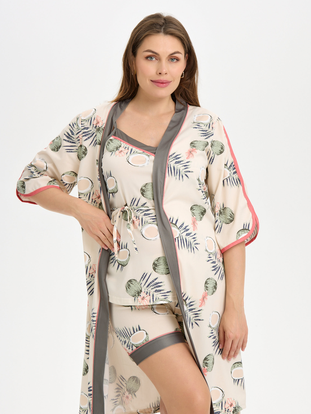 [m]Пеньюар: халат, шорты, майка 2043