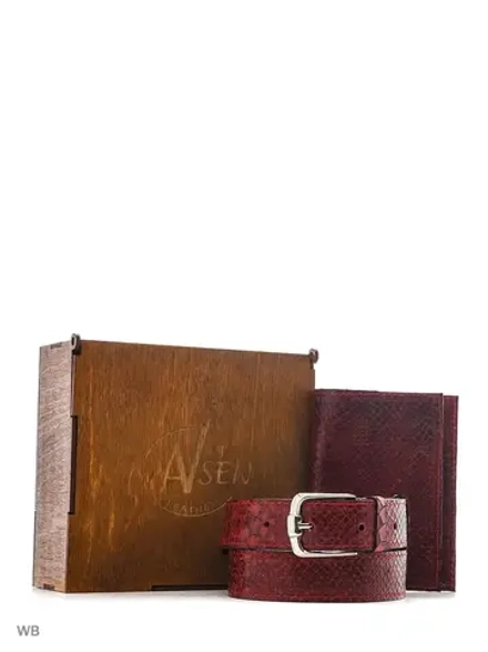 Ремень натуральная кожа обложка на паспорт ручная работа CRAFT в подарочной деревянной коробке