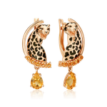 Серьги «Леопарды» с английским замком из красного золота с цитринами и эмалью
