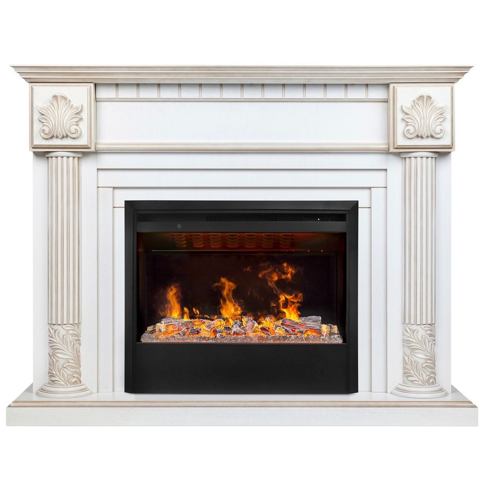 Электрокамин RealFlame Imperia 26/33 WT белый дуб с золотой патиной с очагом 3D Helios 26 SBG