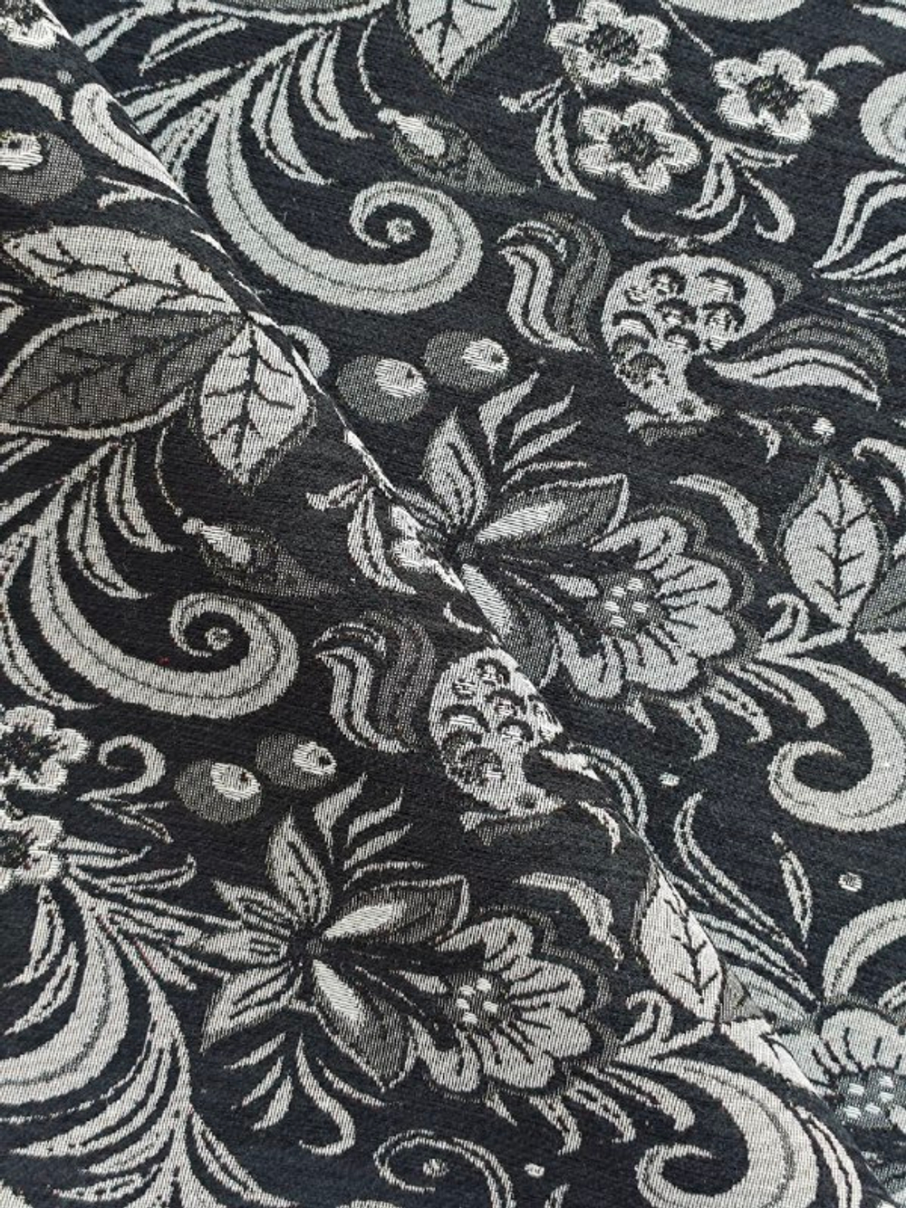 Гобелен в русском стиле Хохлома монохром ширина 140 см