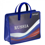 Папка с ручками 1 отделение, А4 265х335х120мм, Alingar, пластик, ручки тесьма, дизайн с двух сторон, молния сверху, "Russia"