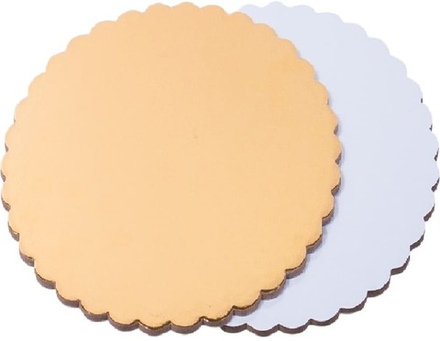 Подложка для торта круглая фигурная белая/золотая 3,2 мм