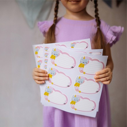 Наклейки для школы Котик (серый), 56 шт