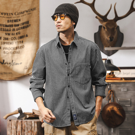 Полосатая рубашка с длинными рукавами мужская свободная повседневная мужская