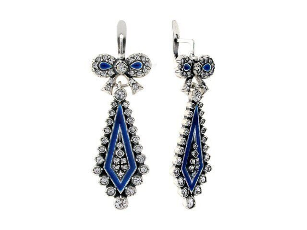 Серьги из ювелирного сплава с кристаллами Сваровски. Эмаль. Покрытие серебро. Английский замок.