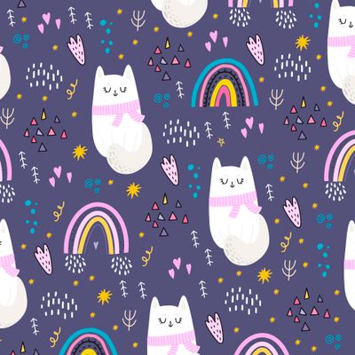 Радужный паттерн - милый котенок, радуга, космос