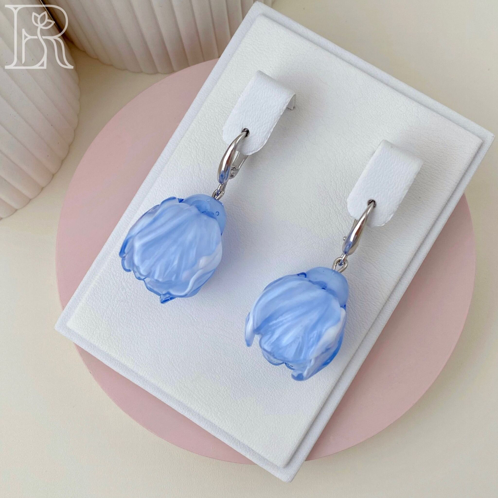 LEFIREL' Серьги серебряные женские "Облака" с цветами из муранского стекла / ювелирные украшения из родированного серебра 925