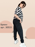 30533 Брюки-джоггеры футер 2-х нитка черный мрамор (56)