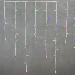 Светодиодная бахрома с колпачком 3,2*0,9 м., 168 разноцветных LED ламп, каучуковый белый провод, LTC (LL168-8-2M)