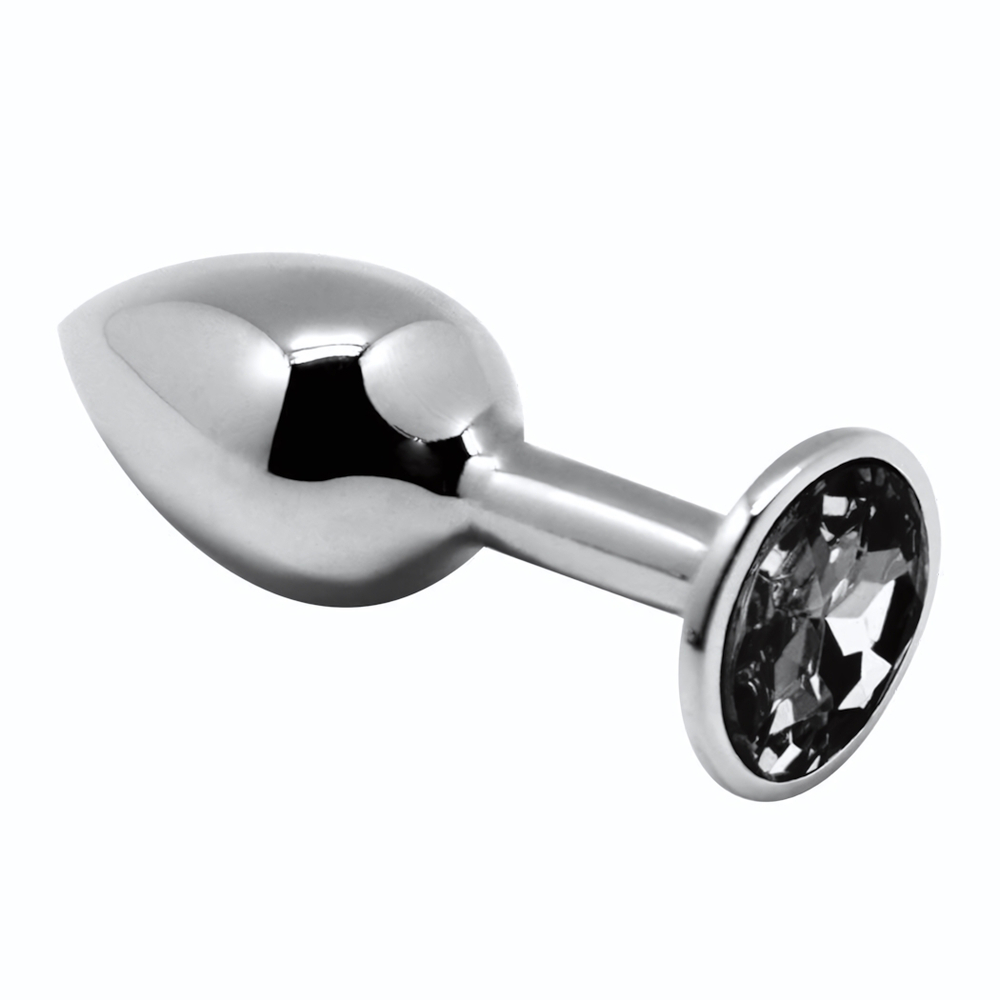 Серебристая анальная втулка с черным кристаллом Mini Metal Butt Plug Size S - 7 см. (Цвет: серебристый с черным)
