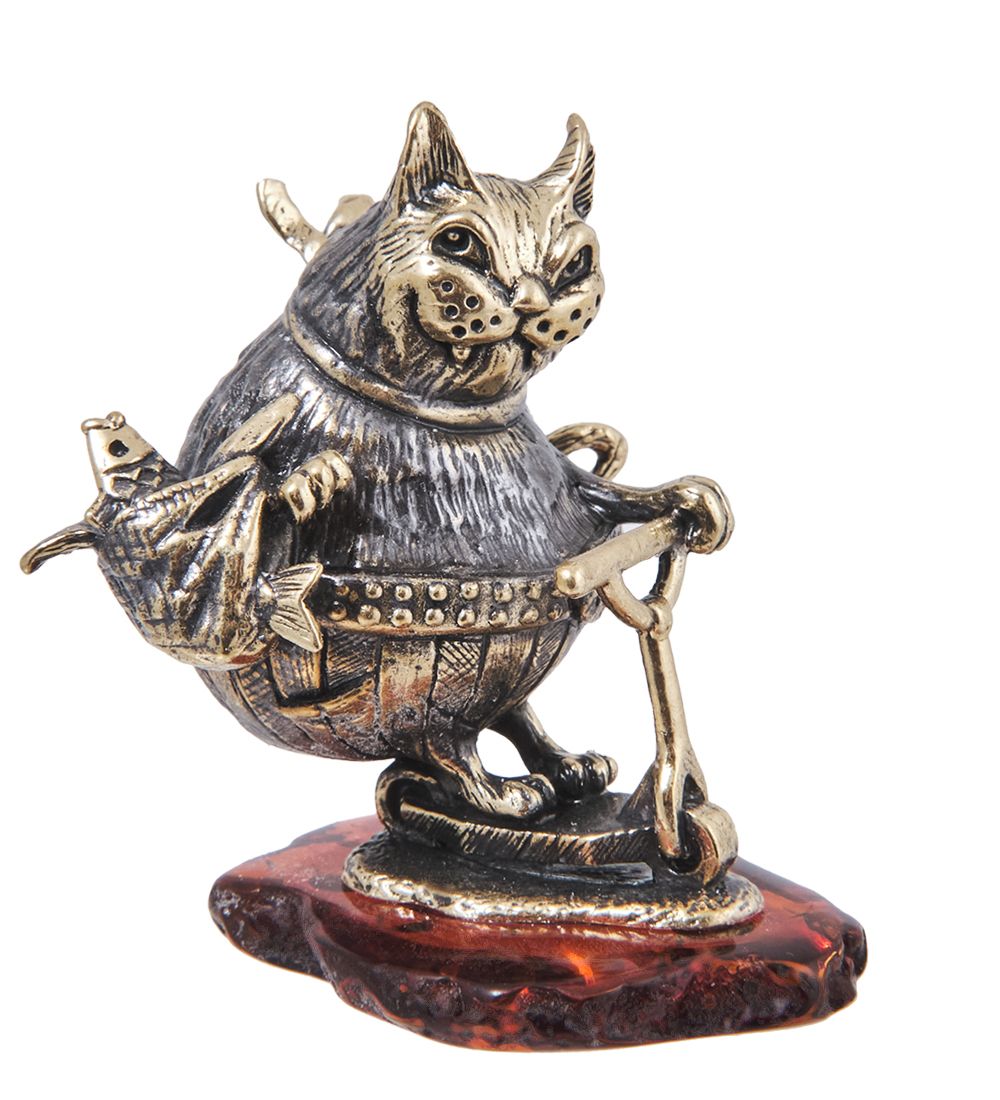 Народные промыслы AM-4039 Фигурка «Кот Шоппинг» (латунь, янтарь)