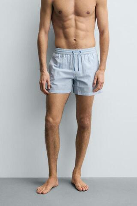 ZARA ПЛАВКИ ИЗ ЖАТОЙ ТКАНИ, НЕБЕСНО-ГОЛУБОЙ