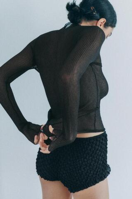 ZARA ТРИКОТАЖНЫЙ ТОП С БЛЕСТЯЩЕЙ НИТЬЮ, КОРИЧНЕВЫЙ