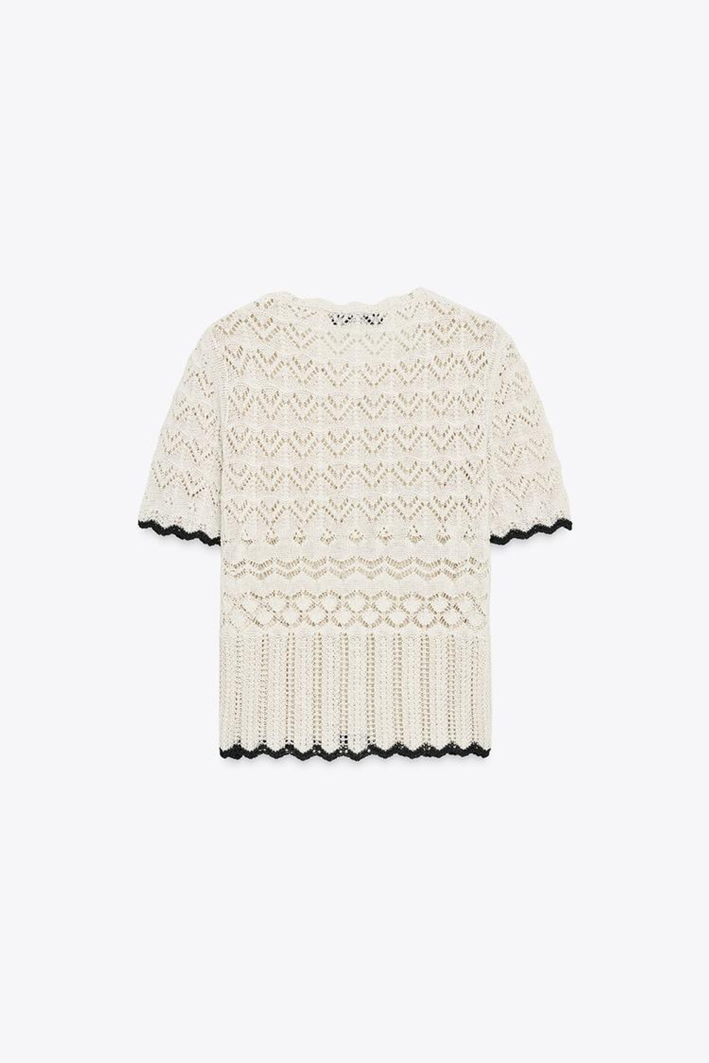 ZARA КАРДИГАН С КОРОТКИМИ РУКАВАМИ И АЖУРНОЙ ВЯЗКОЙ, БЕЛЫЙ/ЧЕРНЫЙ