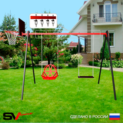 Уличные качели Sv Sport УК174КВ2 (3.0м/Щит баскет/Со спинкой/Деревянные/Подвесы на втулке 2к)