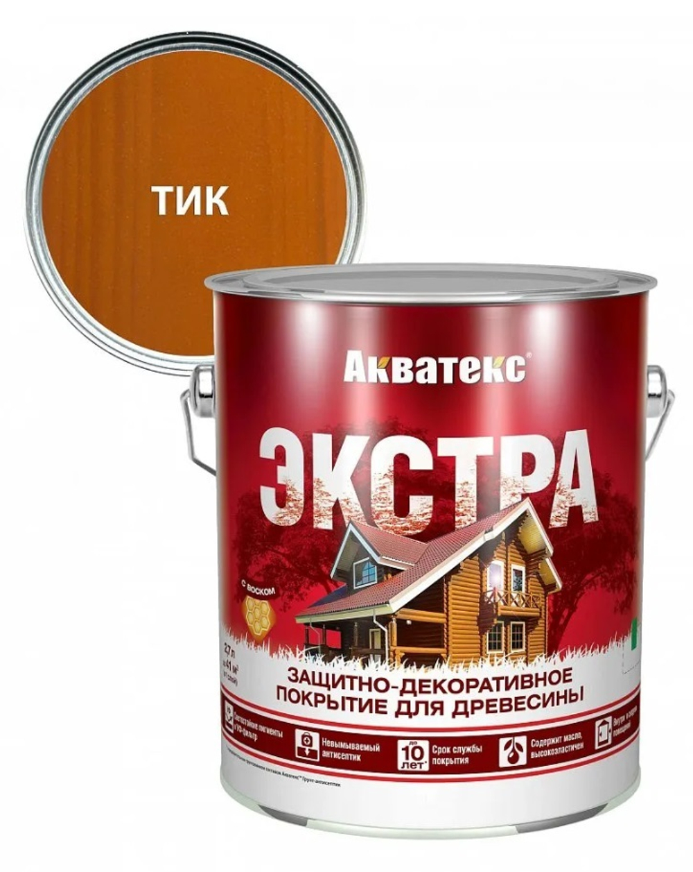 Защитно-декоративное покрытие для дерева АКВАТЕКС ЭКСТРА, тик, 2.7 л