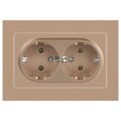 Розетка Intro Accent 6-205-04 двойная с заземлением 2X2P+E Schuko 16А-250В IP20 СУ AL/CU шампань