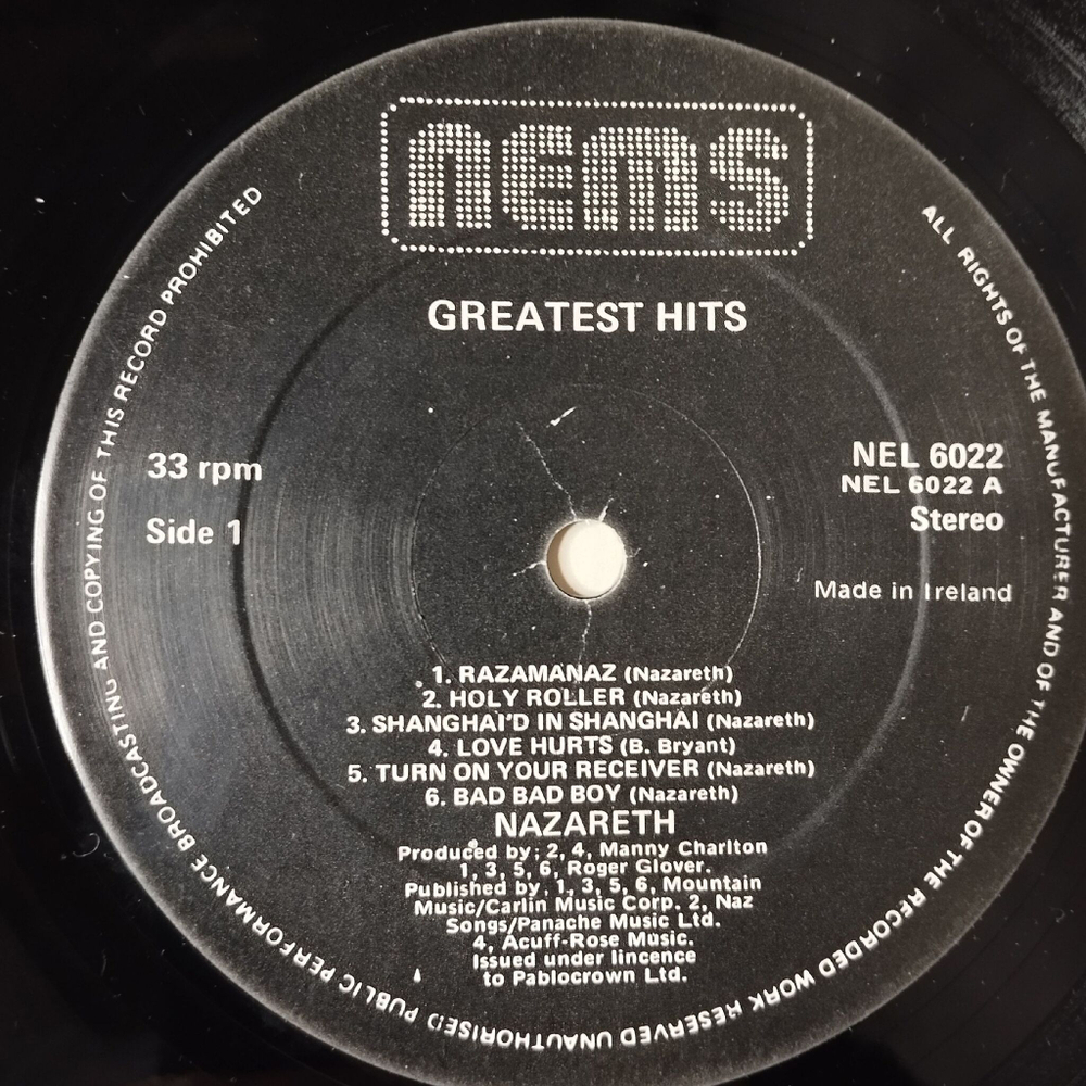 Винтажная виниловая пластинка LP Nazareth Greatest Hits (Ireland 1975)