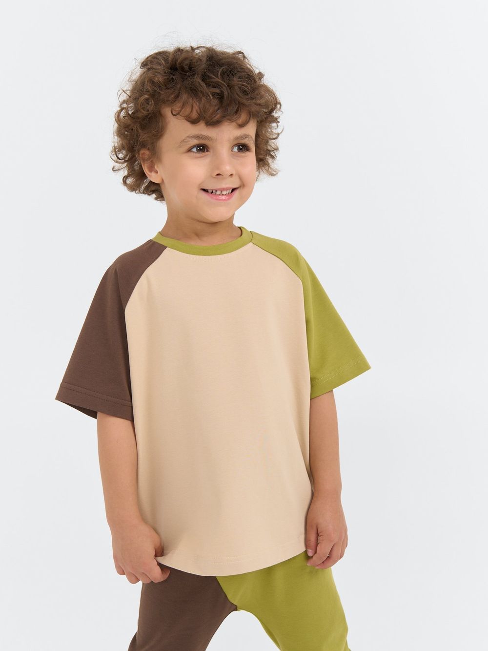 Футболка оверсайз Колор блок "Крем-брюле/Шоколад"