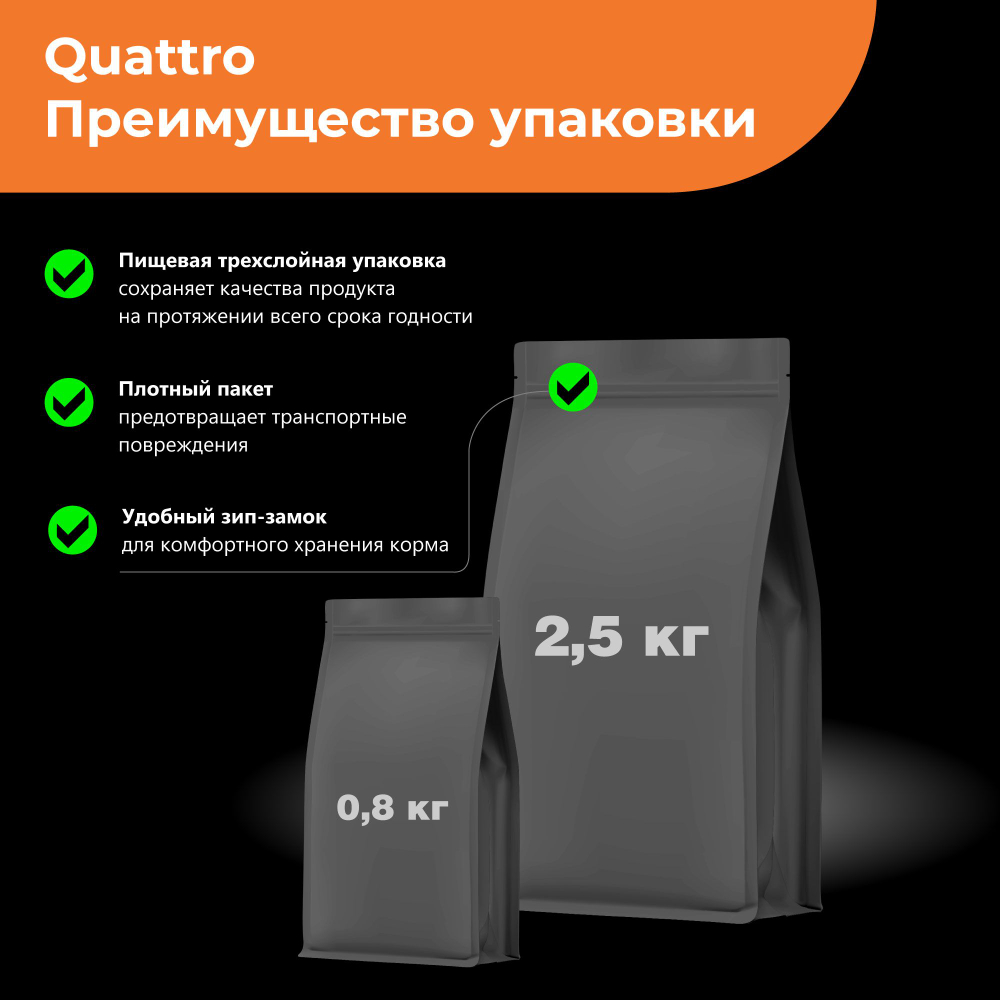 Корм сухой для взрослых собак породы Миниатюрный Шнауцер, с индейкой, 800 гр, QUATTRO