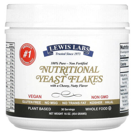 Дрожжи Lewis Labs, Nutritional Yeast Flakes, 16 oz (454 g)