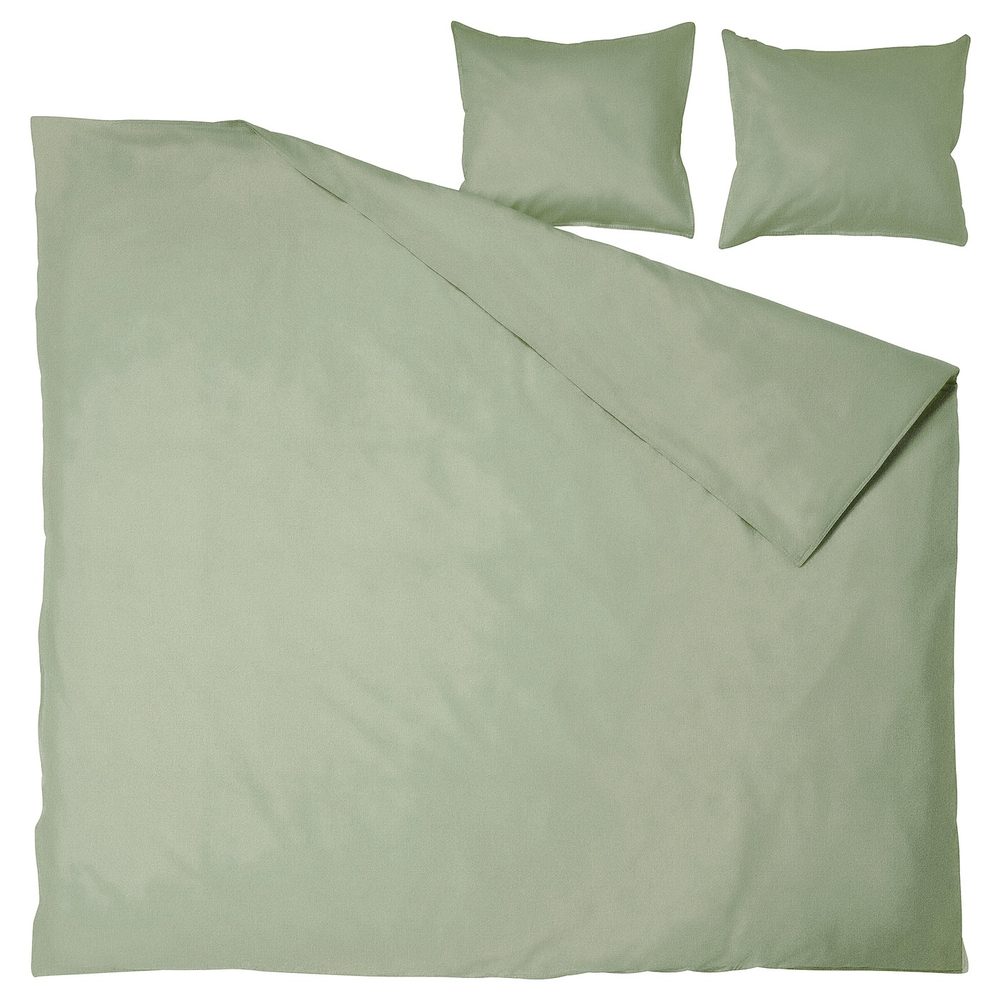 IKEA ÄNGSLILJA  (ИКЕА ÄНГСЛИЛЙА)  -  Пододеяльник и 2 наволочки, серо-зеленый, 200x200/50x60 см