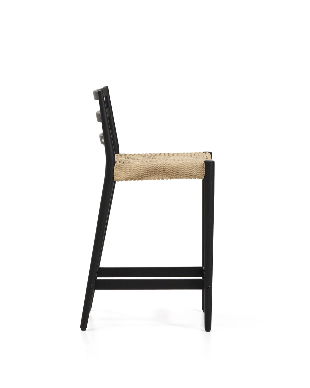 Полубарный стул Analy из массива дуба в черной отделке и веревочным сиденьем 65 см