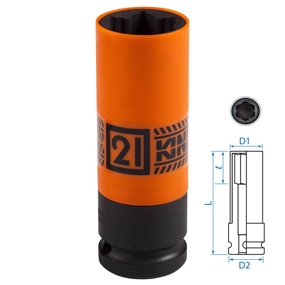 KING TONY (9BW4502) Головка для секретных болтов Hyundai, KIA ударная 1/2", 21 мм