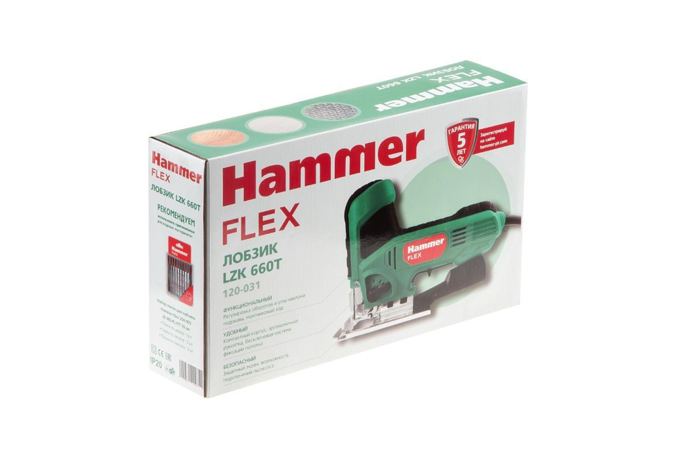 Лобзик Hammer Flex LZK660T 660Вт 0-3000ход/мин 80мм-дер 10мм-мет маятник