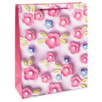 Пакет подарочный, Цветочная россыпь, Дизайн №1, Розовый, Металлик, 32*26*10 см, 1 шт.