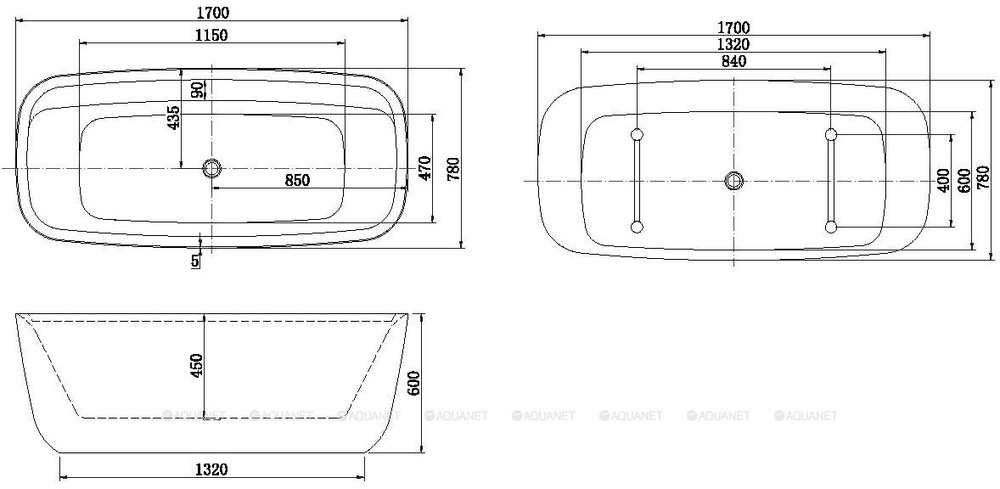 Акриловая ванна Aquanet (Акванет) Family Fine 170x78 95778-GW
